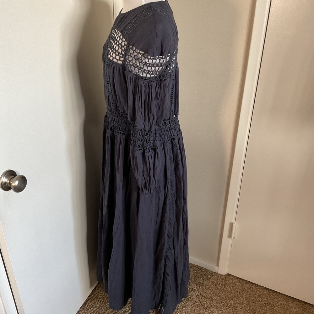 ASOS EDITION Charcoal Gray Crochet Trim Drop Waist Maxi Dress 4 Cotton Boho - Picture 7 of 10